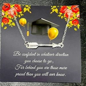 New. Graduation Silver Arrow Necklace and Graduation Card